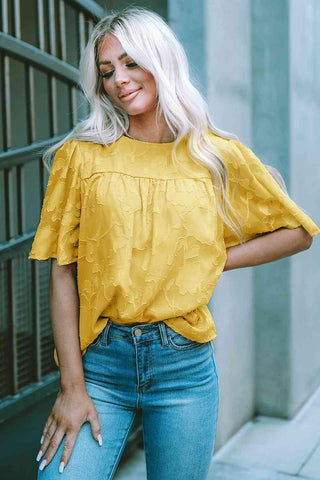 Round Neck Puff Sleeve Blouse - SwagglyLife Home & Fashion