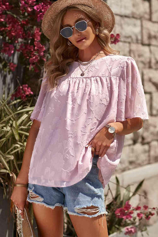 Round Neck Puff Sleeve Blouse - SwagglyLife Home & Fashion