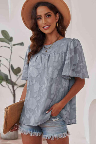 Round Neck Puff Sleeve Blouse - SwagglyLife Home & Fashion