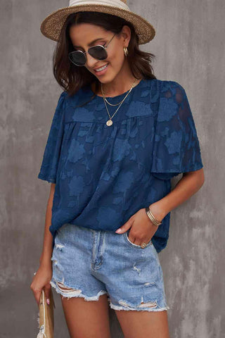 Round Neck Puff Sleeve Blouse - SwagglyLife Home & Fashion