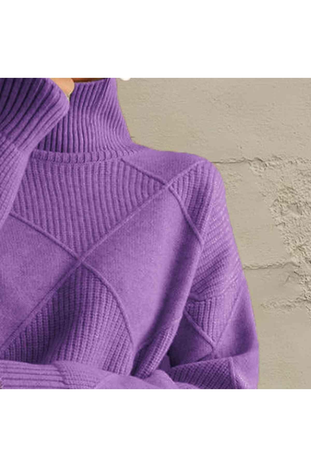 Geometric Turtleneck Long Sleeve Sweater - SwagglyLife Home & Fashion