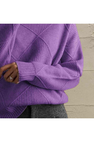 Geometric Turtleneck Long Sleeve Sweater - SwagglyLife Home & Fashion