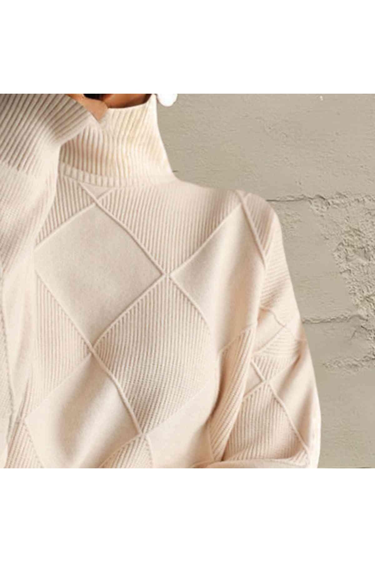 Geometric Turtleneck Long Sleeve Sweater - SwagglyLife Home & Fashion