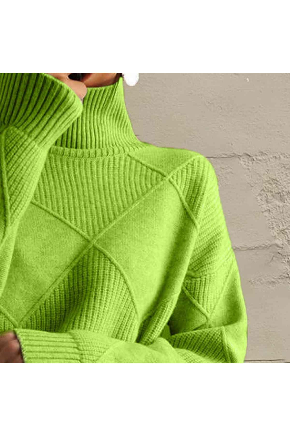 Geometric Turtleneck Long Sleeve Sweater - SwagglyLife Home & Fashion