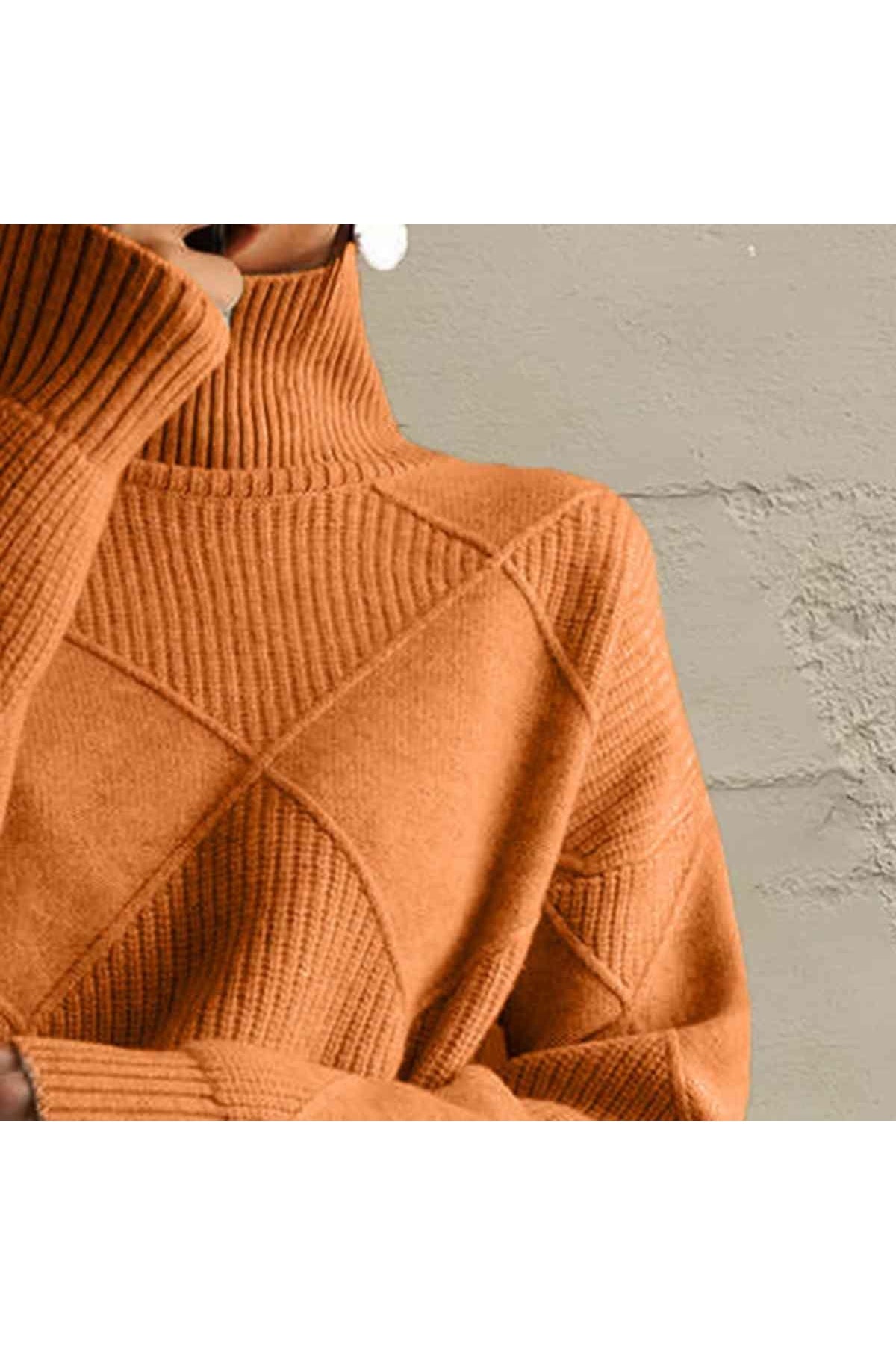 Geometric Turtleneck Long Sleeve Sweater - SwagglyLife Home & Fashion