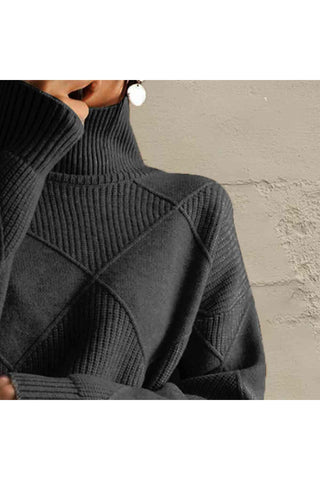 Geometric Turtleneck Long Sleeve Sweater - SwagglyLife Home & Fashion