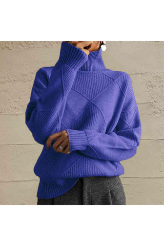 Geometric Turtleneck Long Sleeve Sweater - SwagglyLife Home & Fashion