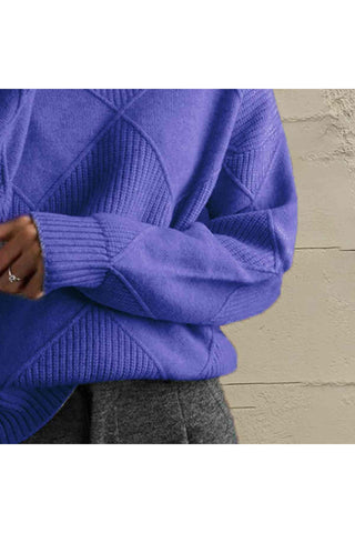 Geometric Turtleneck Long Sleeve Sweater - SwagglyLife Home & Fashion