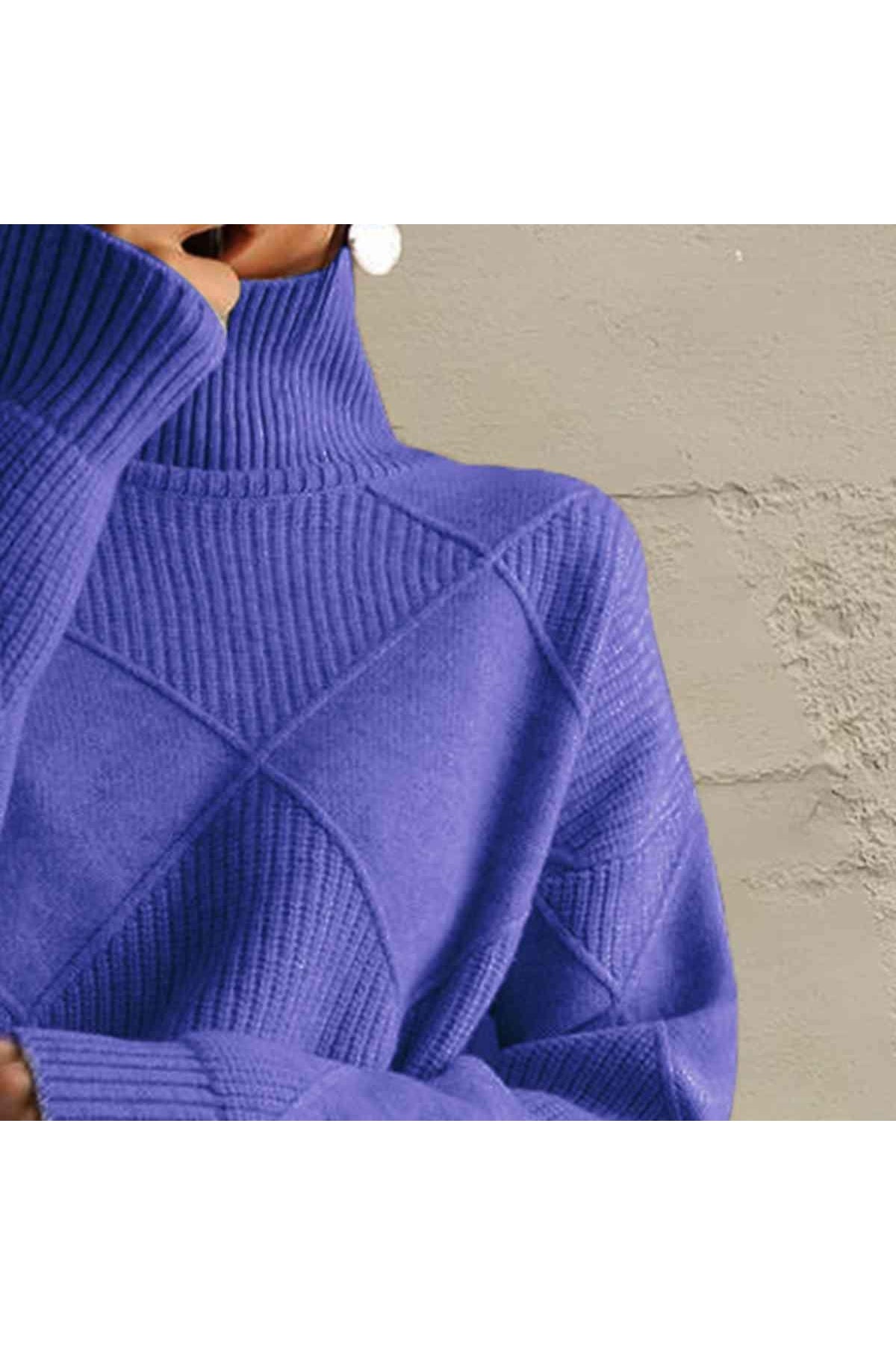 Geometric Turtleneck Long Sleeve Sweater - SwagglyLife Home & Fashion