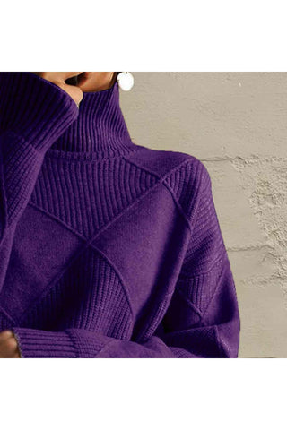 Geometric Turtleneck Long Sleeve Sweater - SwagglyLife Home & Fashion