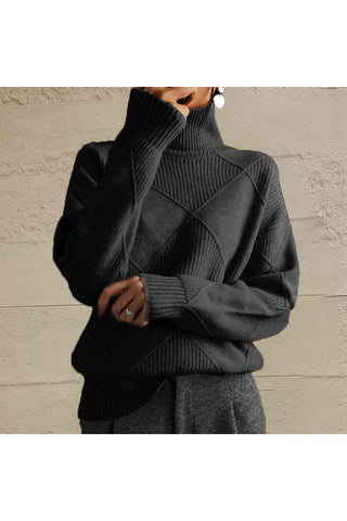 Geometric Turtleneck Long Sleeve Sweater - SwagglyLife Home & Fashion