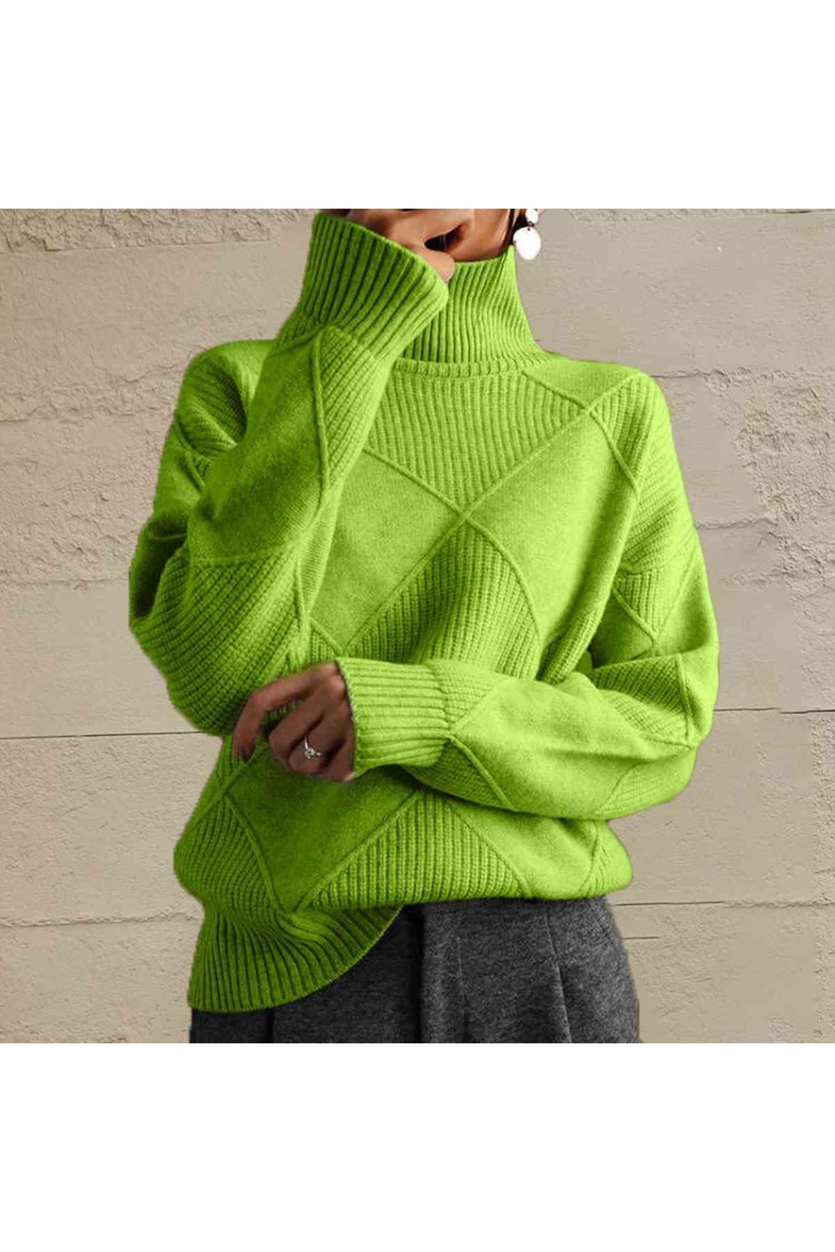 Geometric Turtleneck Long Sleeve Sweater - SwagglyLife Home & Fashion