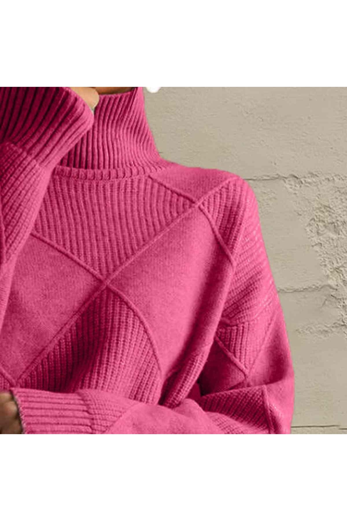 Geometric Turtleneck Long Sleeve Sweater - SwagglyLife Home & Fashion