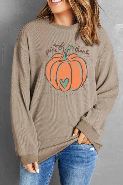 Give Thanks Graphic Round Neck Sweatshirt - SwagglyLife Home & Fashion