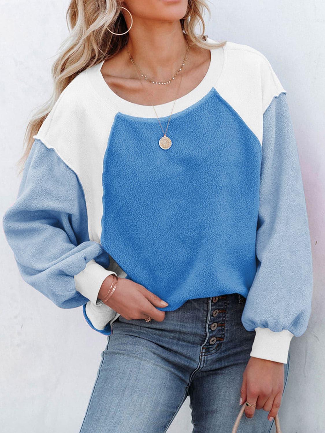 Grace Color Block Exposed Seam Sweatshirt - SwagglyLife Home & Fashion