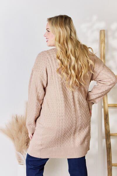 Hailey & Co Full Size Cable-Knit Pocketed Cardigan - SwagglyLife Home & Fashion