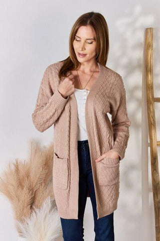 Hailey & Co Full Size Cable-Knit Pocketed Cardigan - SwagglyLife Home & Fashion