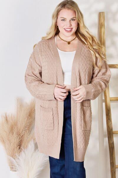 Hailey & Co Full Size Cable-Knit Pocketed Cardigan - SwagglyLife Home & Fashion