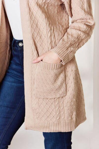 Hailey & Co Full Size Cable-Knit Pocketed Cardigan - SwagglyLife Home & Fashion