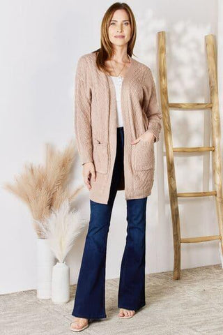 Hailey & Co Full Size Cable-Knit Pocketed Cardigan - SwagglyLife Home & Fashion