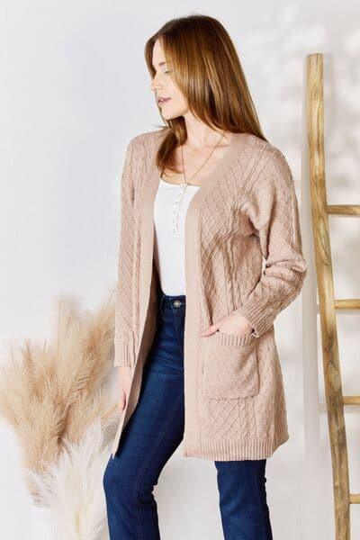 Hailey & Co Full Size Cable-Knit Pocketed Cardigan - SwagglyLife Home & Fashion