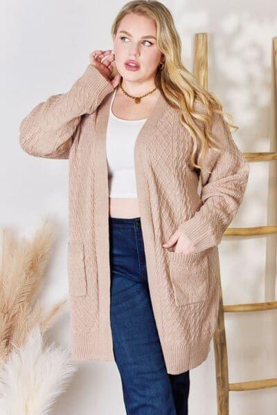 Hailey & Co Full Size Cable-Knit Pocketed Cardigan - SwagglyLife Home & Fashion