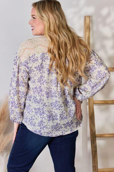 Hailey & Co Full Size Lace Detail Printed Blouse - SwagglyLife Home & Fashion