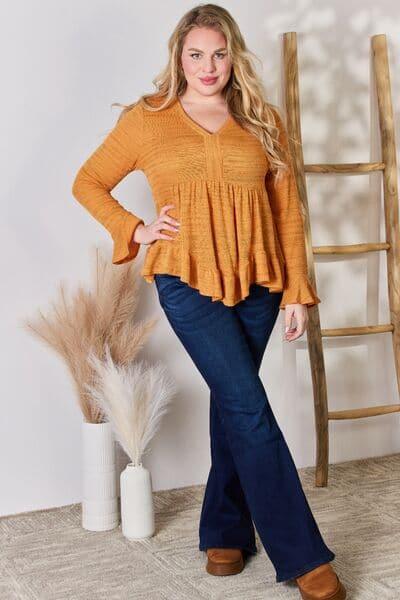 Hailey & Co Full Size V-Neck Flounce Sleeve Blouse - SwagglyLife Home & Fashion