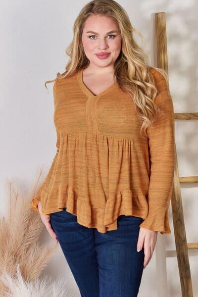 Hailey & Co Full Size V-Neck Flounce Sleeve Blouse - SwagglyLife Home & Fashion