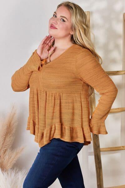 Hailey & Co Full Size V-Neck Flounce Sleeve Blouse - SwagglyLife Home & Fashion
