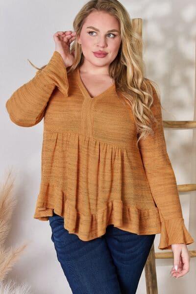 Hailey & Co Full Size V-Neck Flounce Sleeve Blouse - SwagglyLife Home & Fashion