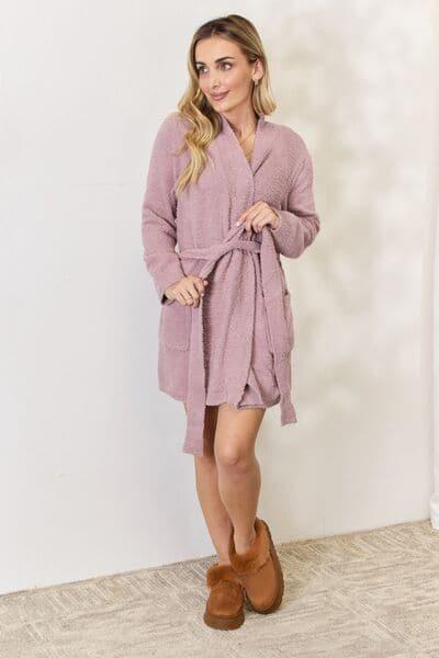 Hailey & Co Tie Front Long Sleeve Robe - SwagglyLife Home & Fashion