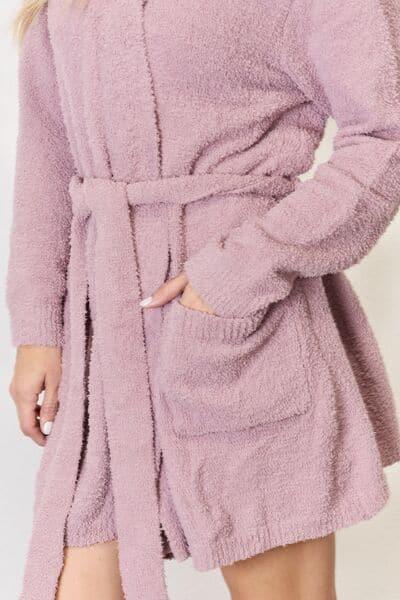 Hailey & Co Tie Front Long Sleeve Robe - SwagglyLife Home & Fashion