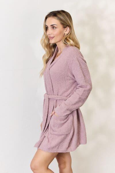 Hailey & Co Tie Front Long Sleeve Robe - SwagglyLife Home & Fashion