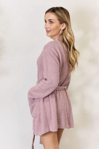 Hailey & Co Tie Front Long Sleeve Robe - SwagglyLife Home & Fashion