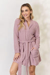 Hailey & Co Tie Front Long Sleeve Robe - SwagglyLife Home & Fashion