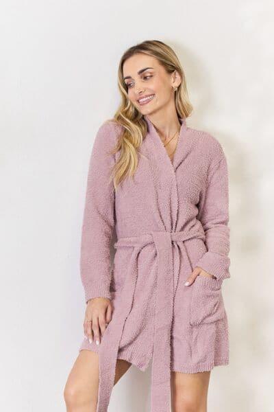 Hailey & Co Tie Front Long Sleeve Robe - SwagglyLife Home & Fashion