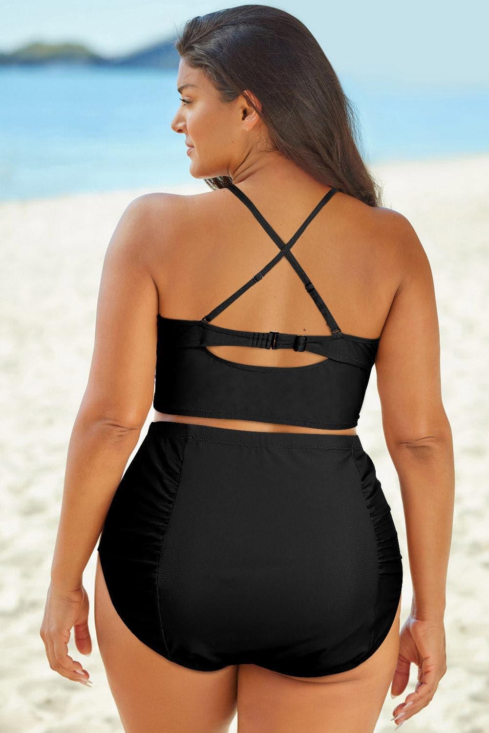 Halter Neck Crisscross Ruched Two-Piece Swimsuit - SwagglyLife Home & Fashion