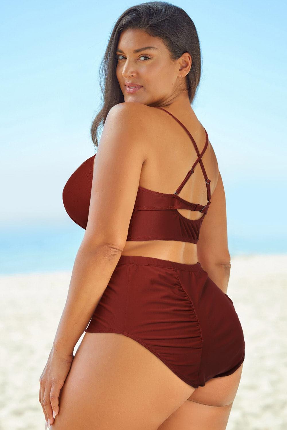 Halter Neck Crisscross Ruched Two-Piece Swimsuit - SwagglyLife Home & Fashion