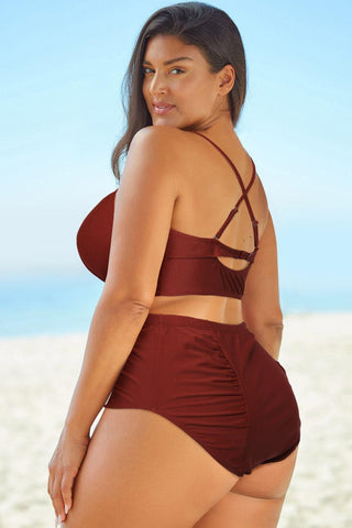 Halter Neck Crisscross Ruched Two-Piece Swimsuit - SwagglyLife Home & Fashion