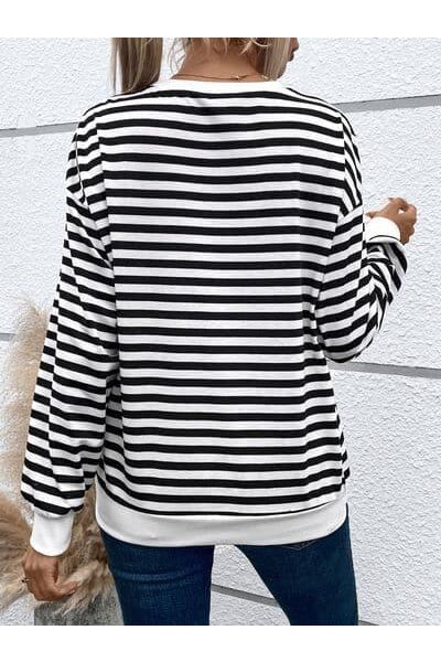 Heart Patch Striped Round Neck Long Sleeve Sweatshirt - SwagglyLife Home & Fashion