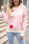 Heart Round Neck Droppped Shoulder Sweater - SwagglyLife Home & Fashion