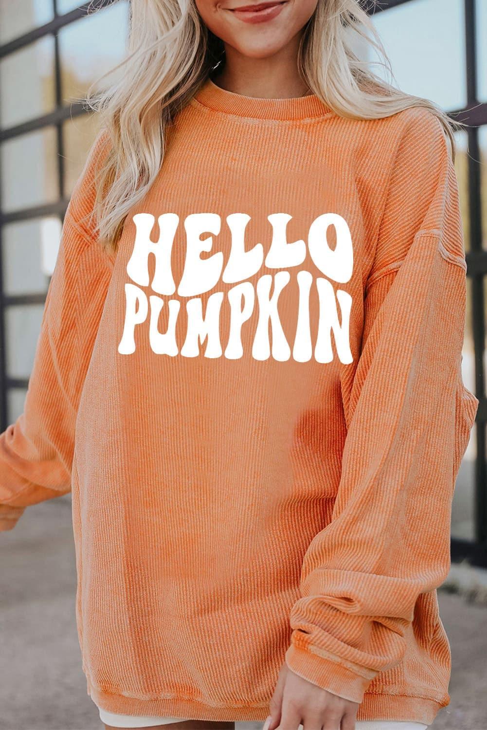 HELLO PUMPKIN Round Neck Graphic Sweatshirt - SwagglyLife Home & Fashion