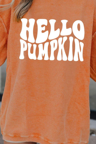 HELLO PUMPKIN Round Neck Graphic Sweatshirt - SwagglyLife Home & Fashion