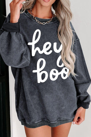 Hey Boo Dropped Shoulder Graphic Sweatshirt, Charcoal - SwagglyLife Home & Fashion