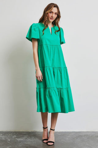 HEYSON Full Size Cotton Poplin Ruffled Tiered Midi Dress - SwagglyLife Home & Fashion