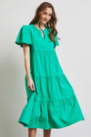 HEYSON Full Size Cotton Poplin Ruffled Tiered Midi Dress - SwagglyLife Home & Fashion
