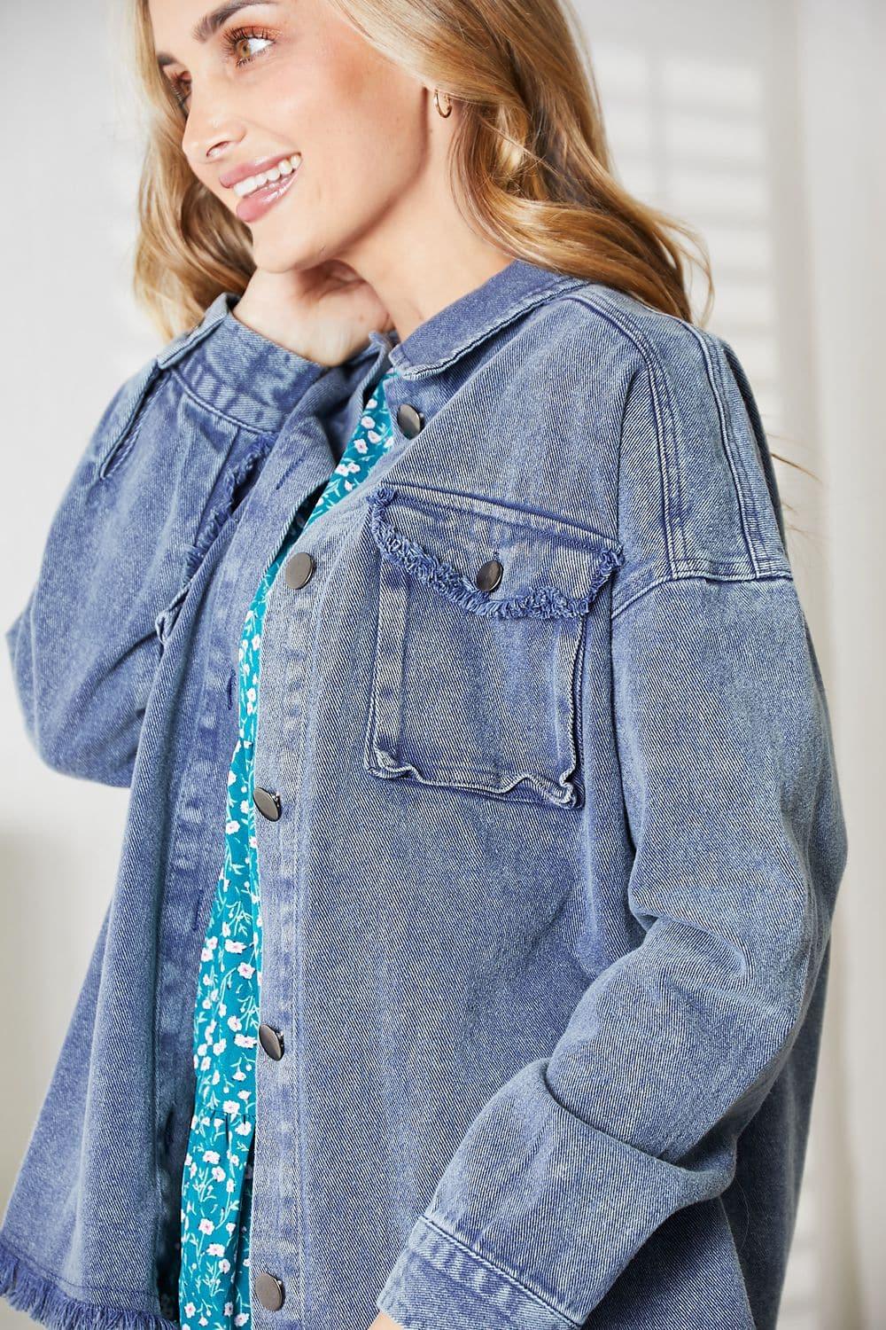 HEYSON Full Size Mineral-Washed Button-Down Denim Jacket - SwagglyLife Home & Fashion