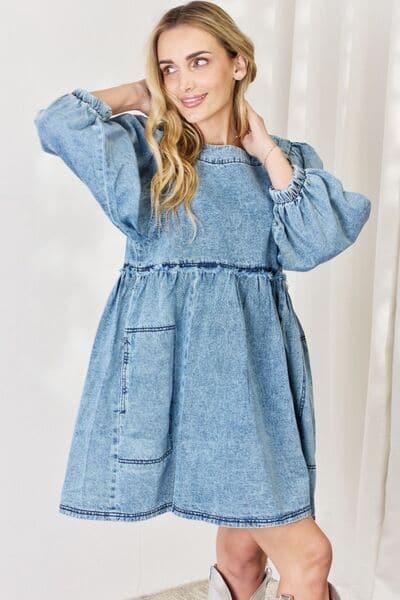 HEYSON Full Size Oversized Denim Babydoll Dress - SwagglyLife Home & Fashion