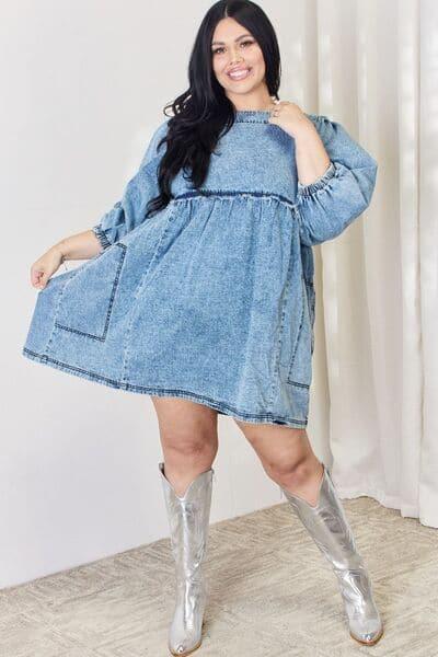 HEYSON Full Size Oversized Denim Babydoll Dress - SwagglyLife Home & Fashion